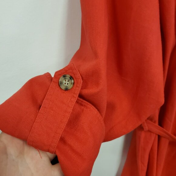 Cabin Creek Womens Linen Button Up Tunic Top Size 3X Red Belted Costal Beach - Picture 3 of 10
